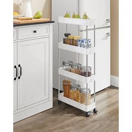 Carucior depozitare, cu 4 niveluri, 6 carlige detasabile, portabil, pentru baie, bucatarie, hol, living, 38*13*103 cm, Alb