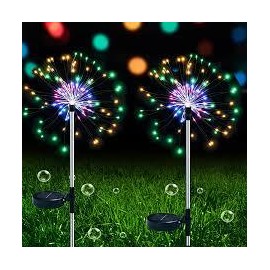 set 2 x Lampa Solara, Decor Gradina, Model Fireworks/Artificii, din Sarma de Cupru, 120 LED-uri, 55W, 90 cm, Multicolor