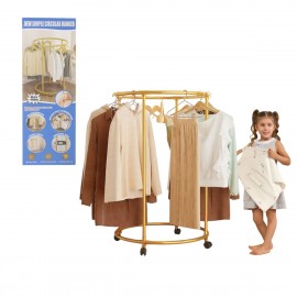 Suport Rotund pentru Haine din Otel Inoxidabil, 130 cm, cu Roti Pivotante, Capacitate 40 kg, Auriu