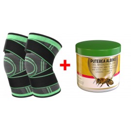 Set 2 Genunchiere + Gel Puterea Albinei CADOU, ajustabila cu bretele elastice, bandaj pentru genunchi cu compresie