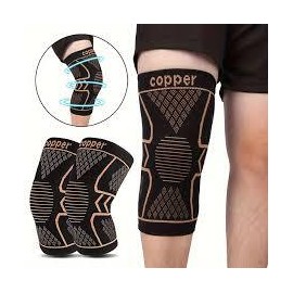 Set 2 Genunchiere compresive cu fir de cupru, marime universala, Negru/Beige, unisex, Sport, Protejeaza Articulatia Genunchiului